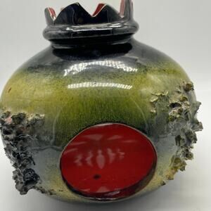 Glit Volcanic Lava Iceland MCM‎ Tri color Pottery lantern votive Blk ,Red,yellow
